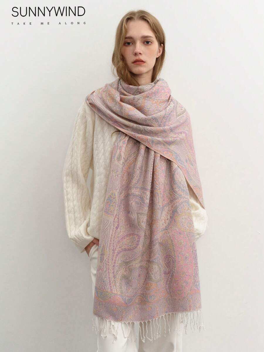 1pc Paisley Floral Pattern High Quality Scarf/Shawl - White - View 1