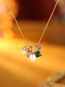 Leocuci 女士吊坠项链 金色仿珍珠项链 心形吊坠项链 珠宝礼物 情人节 - 金色 - 查看 2