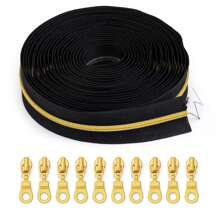 1set, 4.5m Length 3# Nylon Zipper With 10pcs Gold Tone Zipper Pulls, Suitable For Garments And Bags
