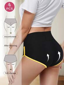 MEIYATING Paquete de 4 piezas de ropa interior de mujer de cintura media/alta con diseño de triángulo de colores contrastantes, de ajuste cómodo