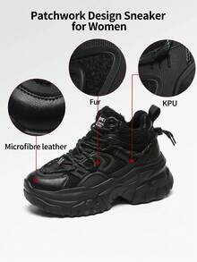 somiliss 女式保暖内衬高帮休闲运动鞋，系带前部，厚底，保暖内衬，时尚雪地靴，冬季，黑色 - 黑色 - 查看 3