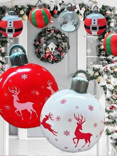 1pc Inflatable Christmas Ball, Christmas Decor Balloon, Holiday Atmosphere Ball, Christmas Reindeer Balloon, Made Of Thick PVC Material, Suitable For Christmas Decoration, Holiday Toys, Outdoor Decor,Christmas