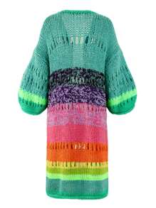 Abrigo colorido bohemio tejido a mano de lujo con mangas campana, cárdigan tipo kimono de ganchillo, tejido otoño invierno 2024