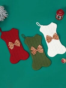 Christmas Stocking Knit Christmas Decorations Stockings Bone Shape Bowknot Hanging Stocking Holiday Christmas Party Family Decor