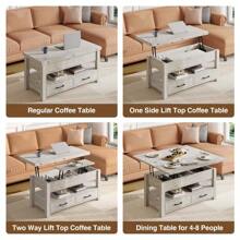 GREENSTELL Coffee Table Lift Top, Multi-Function Convertible Coffee Table With Drawers And Hidden Compartment, Coffee Table Converts To Dining Table For Living Room, Home Office - 灰色 - 查看 5