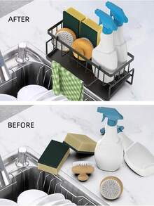 1 cái Giá đựng đồ bồn rửa mặt, Kệ đựng đồ phòng tắm, Giá đựng miếng bọt biển cho bồn rửa mặt và nhà bếp, Giá đựng đồ bồn rửa mặt bằng thép có giá treo khăn có thể tháo rời và khay thoát nước, Giá đựng miếng bọt biển, Giỏ đựng đồ khô cho vòi nước, Đồ dùng nhà bếp và phòng tắm - nhiều màu - Xem 8