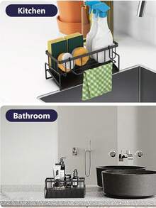 1 cái Giá đựng đồ bồn rửa mặt, Kệ đựng đồ phòng tắm, Giá đựng miếng bọt biển cho bồn rửa mặt và nhà bếp, Giá đựng đồ bồn rửa mặt bằng thép có giá treo khăn có thể tháo rời và khay thoát nước, Giá đựng miếng bọt biển, Giỏ đựng đồ khô cho vòi nước, Đồ dùng nhà bếp và phòng tắm - nhiều màu - Xem 9
