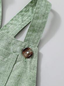 Baby Boy Striped Short Sleeve Bodysuit And Overall Pants 2Pcs Set, Summer - Green - View 7