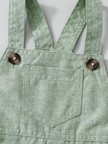 Baby Boy Striped Short Sleeve Bodysuit And Overall Pants 2Pcs Set, Summer - Green - View 8