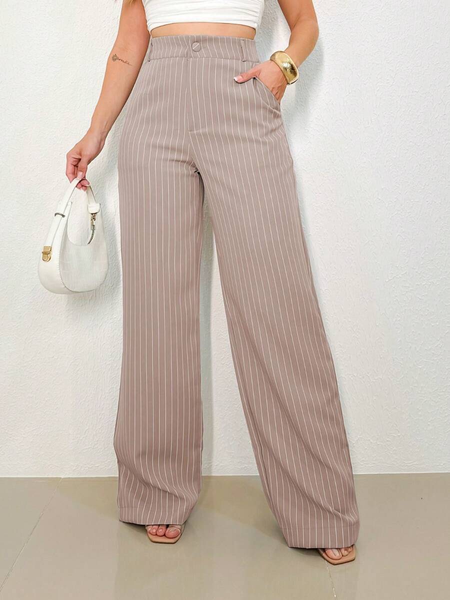 Women's High Waisted Pants, Striped, Light, Casual, Formal, Modern, Elegant, National Shipping Refresh Your Summer, SHE(IN) Discounts, ADD MODA FEMININA EIRELI - Màu Hồng baby - Xem 1