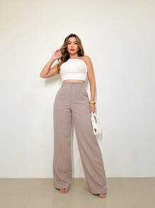 Women's High Waisted Pants, Striped, Light, Casual, Formal, Modern, Elegant, National Shipping Refresh Your Summer, SHE(IN) Discounts, ADD MODA FEMININA EIRELI - Màu Hồng baby - Xem 2