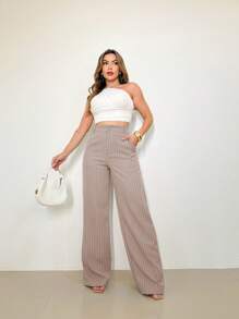 Women's High Waisted Pants, Striped, Light, Casual, Formal, Modern, Elegant, National Shipping Refresh Your Summer, SHE(IN) Discounts, ADD MODA FEMININA EIRELI - Màu Hồng baby - Xem 3