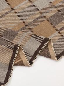 1 件几何图案休闲编织提花连帽斗篷，亚克力格子图案厚实保暖围巾披肩，适合办公室、秋冬季