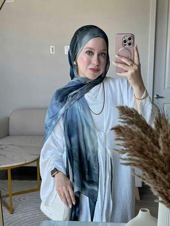 1件装女士波西米亚风时尚大理石纹扎染印花围巾，休闲街头风头巾披肩，防晒，适合日常佩戴，春夏款