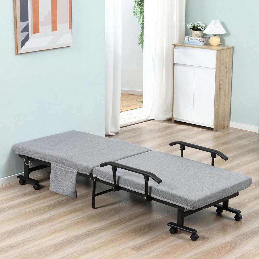 Folding Bed With Mattress Guest Bed With Adjustable Backrest & Wheels