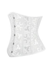 Underbust Corsets For Women,Corset Belt, Women's Floral Jacquard Lace Up Under Boob Corset Slimmer Body Shaper - 白色 - 查看 2