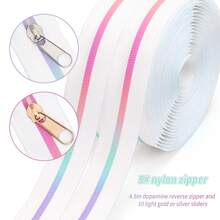 1 bộ, 5 yard, Khóa kéo vô hình số 5 có sọc cầu vồng, 450cm/177inch, Bao gồm 10 dây kéo khóa kéo, Băng dính trắng, Sọc cầu vồng chuyển màu ở giữa, Thích hợp cho quần áo, túi xách, giày dép, hàng dệt gia dụng và các dự án tự làm khác - nhiều màu - Xem 2