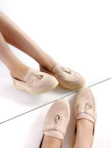 女士金屬裝飾時尚仿麂皮樂福鞋