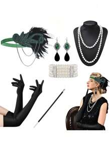 D EXCEED 6 件 20 世纪 20 年代女式飞来波女郎了不起的盖茨比配饰套装咆哮的 20 年代主题复古时尚派对查尔斯顿化装舞会万圣节装饰礼物化妆舞会角色扮演带人造羽毛头带舞会 - 多色 - 查看 76