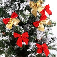 12pcs Red /Gold /Silver Christmas Bows Hanging Decorations Bowknot Christmas Tree Ornaments New Year Xmas Party Gift Decor Non-Woven Lightweight Ornaments Birthday
