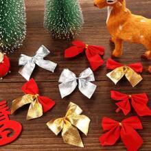 12pcs Red /Gold /Silver Christmas Bows Hanging Decorations Bowknot Christmas Tree Ornaments New Year Xmas Party Gift Decor Non-Woven Lightweight Ornaments Birthday
