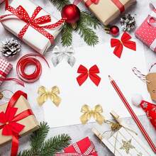 12pcs Red /Gold /Silver Christmas Bows Hanging Decorations Bowknot Christmas Tree Ornaments New Year Xmas Party Gift Decor Non-Woven Lightweight Ornaments Birthday