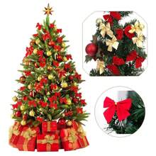 12pcs Red /Gold /Silver Christmas Bows Hanging Decorations Bowknot Christmas Tree Ornaments New Year Xmas Party Gift Decor Non-Woven Lightweight Ornaments Birthday