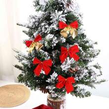 12pcs Red /Gold /Silver Christmas Bows Hanging Decorations Bowknot Christmas Tree Ornaments New Year Xmas Party Gift Decor Non-Woven Lightweight Ornaments Birthday