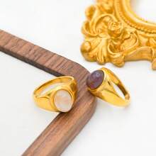 1pc 18K Gold Plated Stainless Steel Minimalist Chic Agate Ring, Fashion Party Gift - Amethyst - View 4