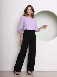 Women's Blouse Tailored Simplicity Elegant Social Basic Crepe 3/4 Sleeve Princess Tamires - 淡紫色 - 查看 8