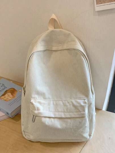 1 Stück Rucksack im minimalistischen, lässigen, preppy Stil, einfarbig weiß, mit Laptopfach, große Kapazität 16 Zoll Computertasche, Kordrucksack, Daypack mit verstellbarem Gurt, mehrere Taschen, leicht, tragbar, mit Reißverschluss und Plüschanhänger in Wolkenform, Schulrucksack für Abgänger, Teenager, Teenager-Mädchen und Studenten für draußen, Reisen, weiterführende Schule und Universität