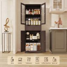 67" Tall Kitchen Pantry Cabinet, Freestanding Storage Cabinet With Glass Door & 2 Shelves & 2 Drawers, New Year Gift Linen Storage Cabinet For Home, Bathroom, Living Room, Office - Dark Brown - View 5
