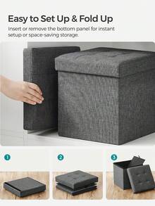 SONGMICS -Banco otomano Plegable de Almacenamiento, 30 x 30 x 30 cm, reposapiés otomano, baúl de Almacenamiento, Carga 130 kg, para Sala de Estar, Entrada, Dormitorio, Gris Oscuro - Gris Oscuro - Ver 7