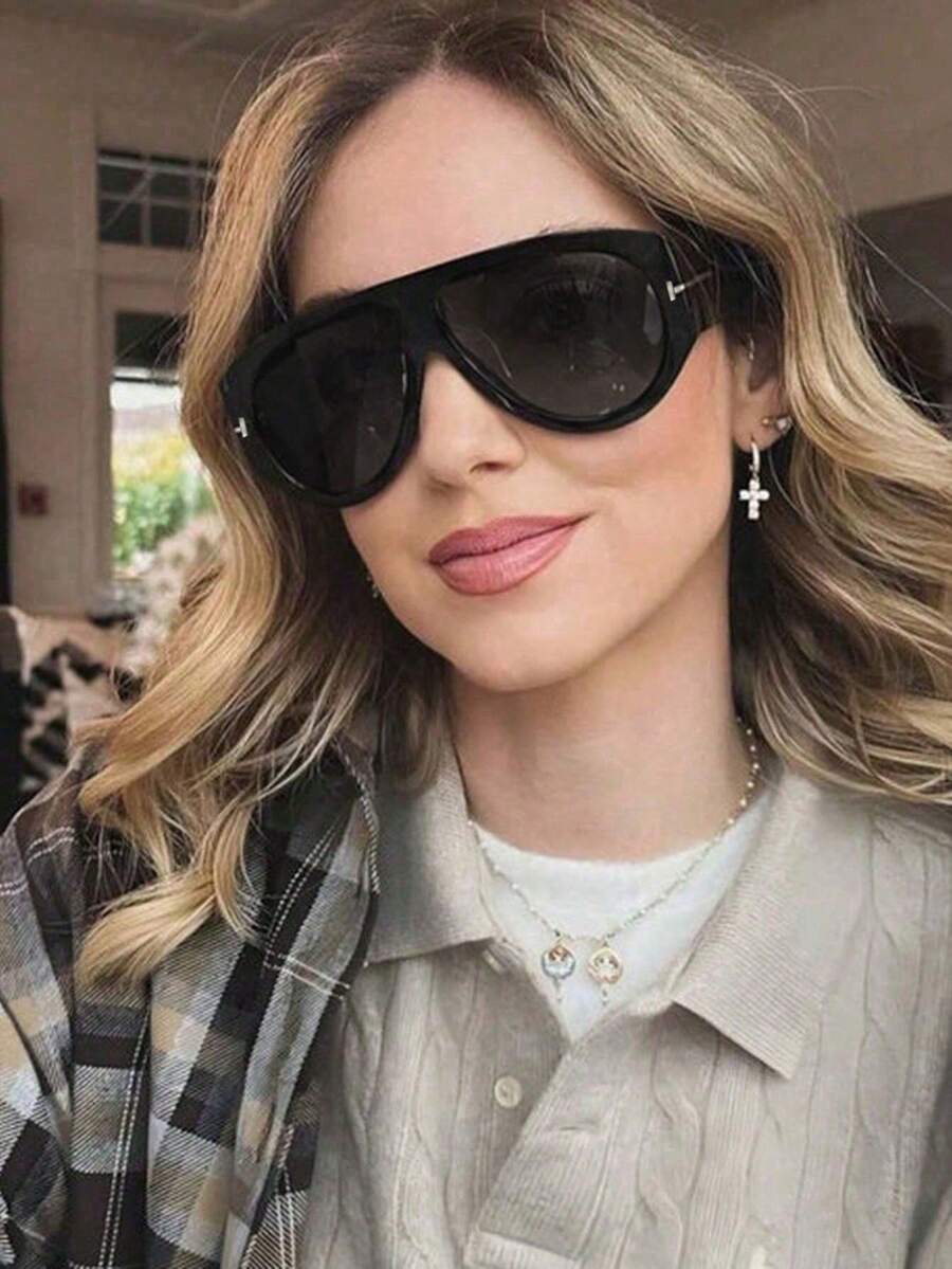 1pc Oversized Trendy Square Fashion Glasses, Fashionable Street Style