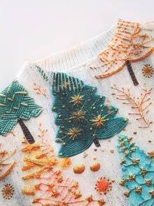 欧美风圣诞树卡通动物印花针织圆领休闲长袖套头衫，春秋 - 彩色 - 查看 7