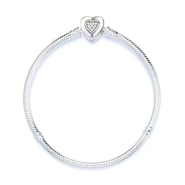 Pulseira popular de prata esterlina S925 em forma de coração com zircônia cúbica e osso de cobra, adequada para joias faça você mesmo, joias da moda, presente para mulheres