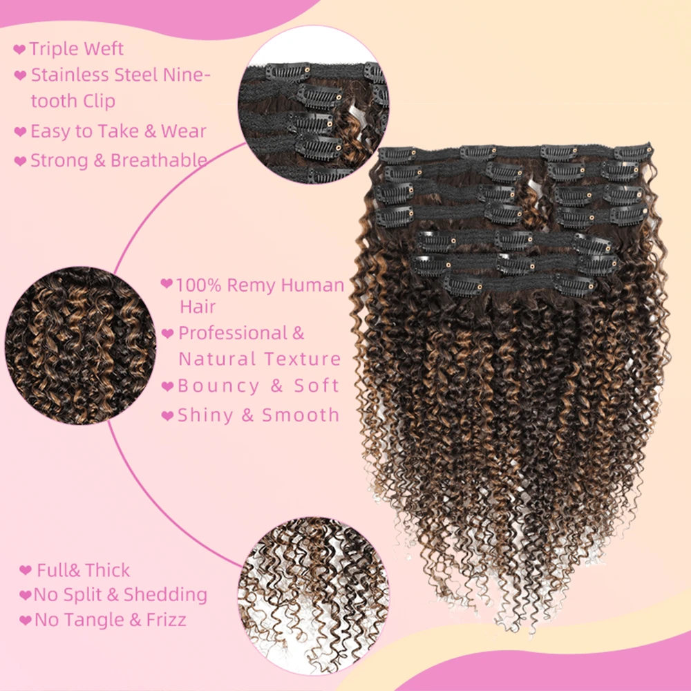YAMI Kinky Curly Clip In Hair Extensions Real Human Hair For Black