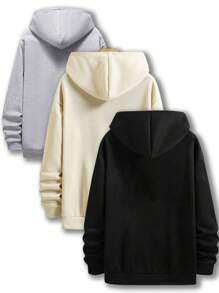 3pcs/Set Men Plus Size Casual Drawstring Hoodie, Autumn - Multicolor - View 2