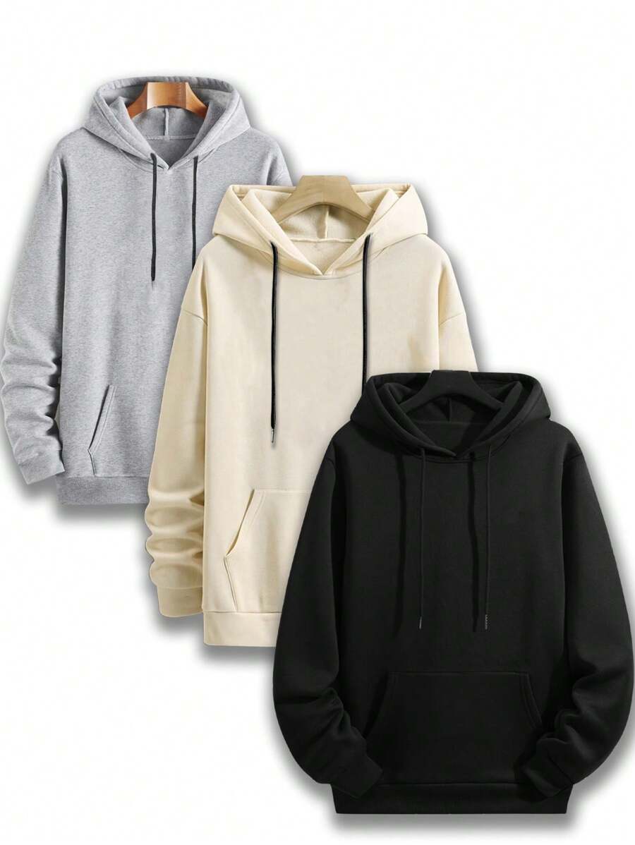 3pcs/Set Men Plus Size Casual Drawstring Hoodie, Autumn - Multicolor - View 1