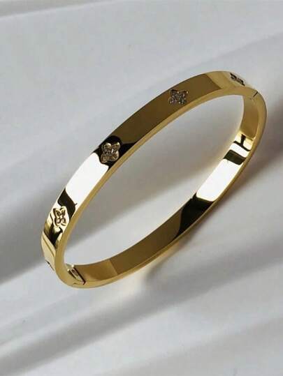 Waterproof Luxury Colorful Cubic Zirconia Bangles Stainless Steel Open Bracelet Bangle 18k Plated Fashion Jewelry Women