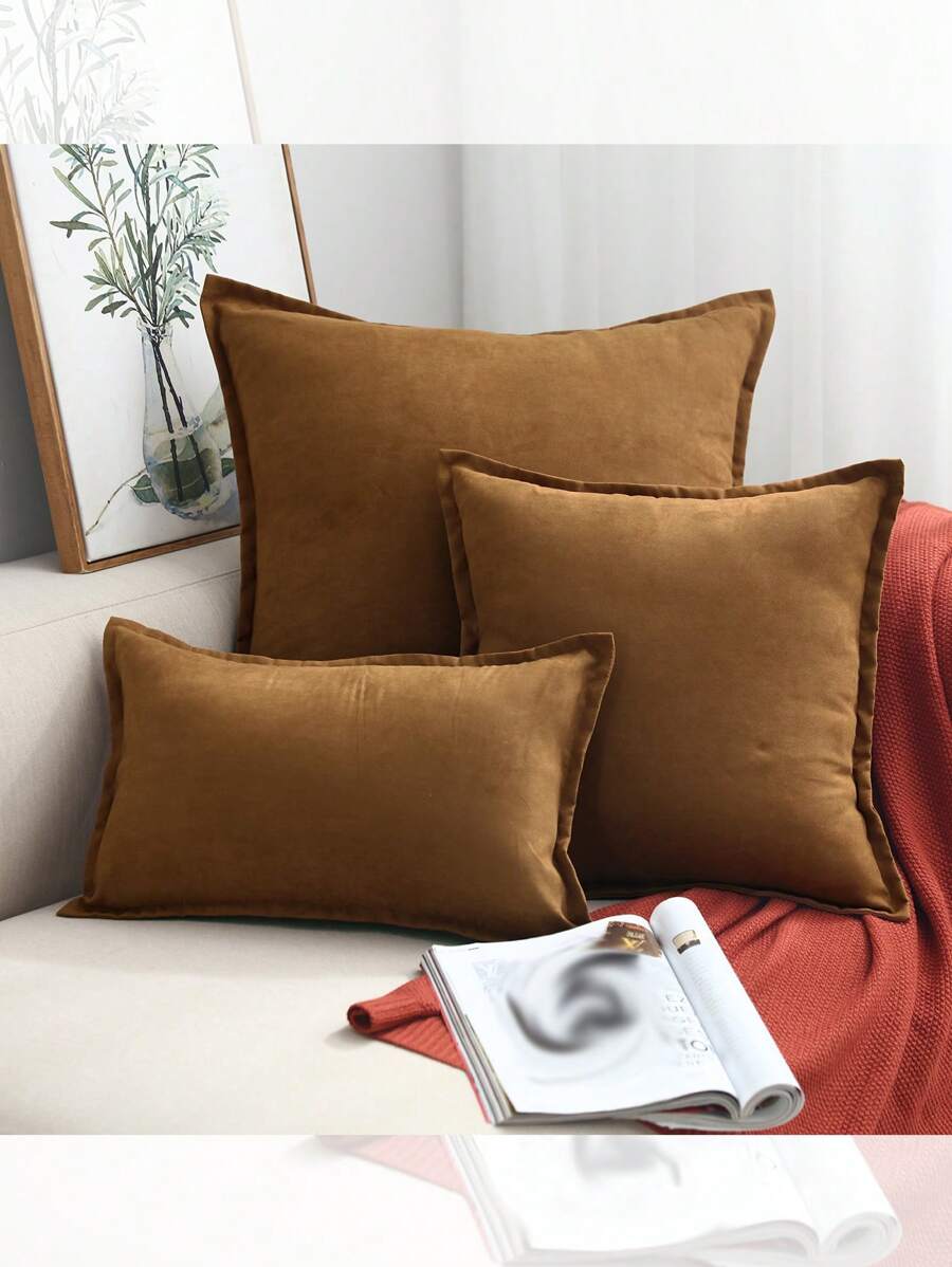 1 件仿麂皮荷叶边装饰枕头/腰垫套，适用于卧室、客厅和沙发装饰