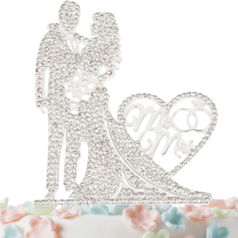 1 件先生和夫人水晶金属心形装饰蛋糕装饰，有趣的新娘和新郎婚礼蛋糕装饰，圣诞节