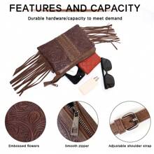 Stylowa torba typu crossbody z frędzlami z PU o dużej pojemności dla kobiet – wielokomorowy design z klasycznym, boho, zachodnim stylem, z frędzlami, nitami i kunsztem tkania. Uniwersalna torba na jedno ramię/do noszenia na ukos z odpinanymi, regulowanymi paskami. Idealna na zakupy, zajęcia na świeżym powietrzu, podróże i wyjścia. Idealny prezent dla rodziny i przyjaciół.