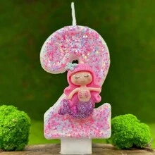 创意蛋糕数字生日蜡烛粉色美人鱼生日派对手工装饰 - 彩色 - 查看 17