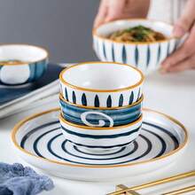 Bộ đồ ăn bằng gốm sứ, chủ đề phong cách Nhật Bản với nhiều sự kết hợp bao gồm đĩa, bát, đĩa đựng nước sốt, dùng cho salad, súp, món tráng miệng, sử dụng trong nhà bếp và phòng ăn làm quà tặng Giáng sinh - Nhiều màu - Xem 8