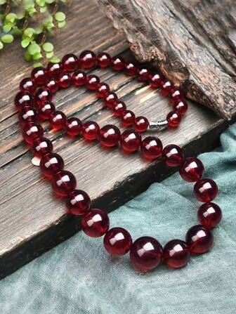 1 件天然俄罗斯蜂蜡血琥珀珠项链，男女通用珠链项链，经典复古风格日常佩戴珠宝