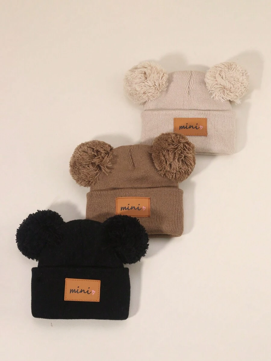 3pcs /3 Packs/1 Pc 0-16Y Unisex Black Beanie Hat For Toddler, Kids & Baby, Y2k Style, Newborn Knitted Hat For Outdoor, Warm Winter Cap Suitable For Daily Commute - Multicolor - View 1