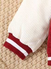 2pcs/Set Jaket Baseball dan Rok Korduroi untuk Anak Perempuan, Gaya Kampus, Musim Gugur/Dingin - Burgundy - View 6