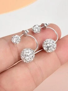 Elegantes pendientes clip de doble bola de plata de ley 925 con circonita cúbica brillante, pendientes de botón clásicos para uso diario para mujeres, aptos para temporada de graduación/primavera y verano/festivales/cumpleaños/aniversario
