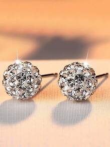 Elegantes pendientes clip de doble bola de plata de ley 925 con circonita cúbica brillante, pendientes de botón clásicos para uso diario para mujeres, aptos para temporada de graduación/primavera y verano/festivales/cumpleaños/aniversario